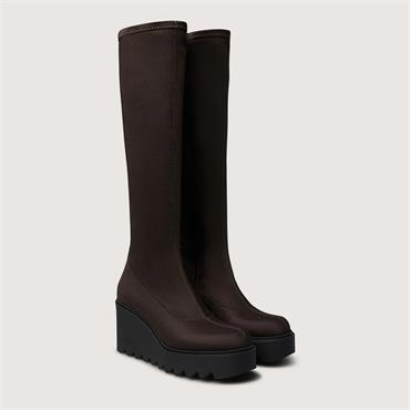 Marco Moreo Liege Studed Knee High Wedge - Brown Stretch